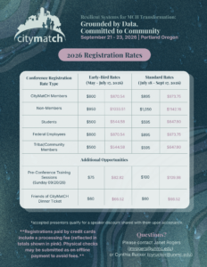 2026 Conference Registration Rates Table - break down by registration type.
